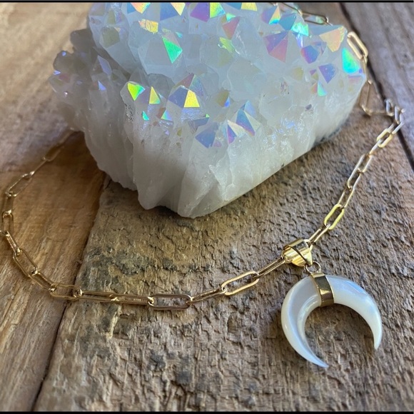 ❗️Last One❗️Mother of Pearl Double Horn Gold Necklace - Picture 9 of 12